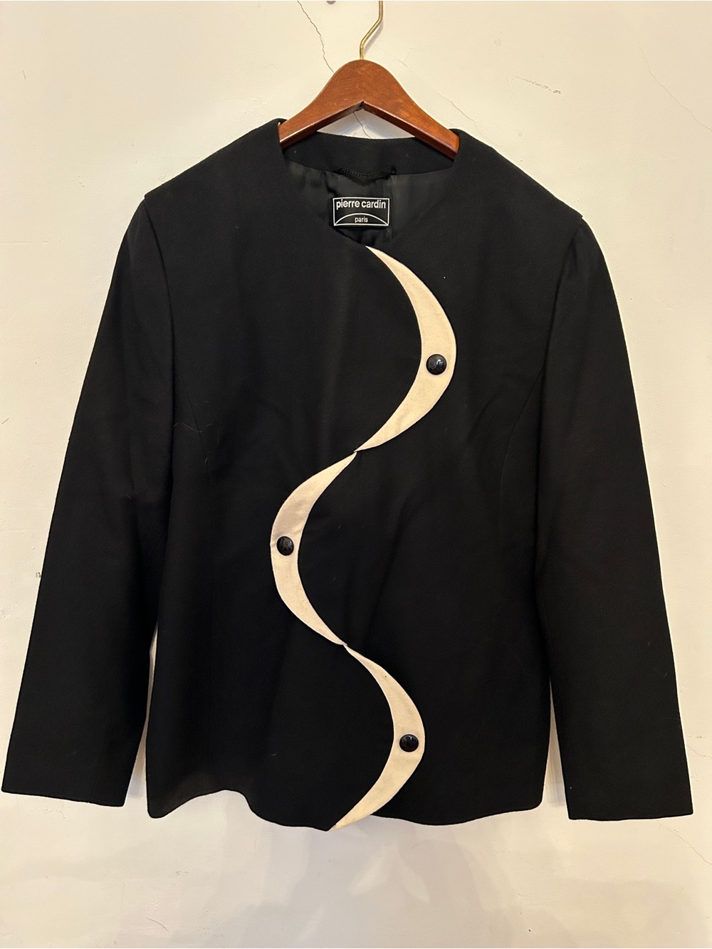 Woman’s Pierre Cardin Black Jacket with Cream Wave Detail